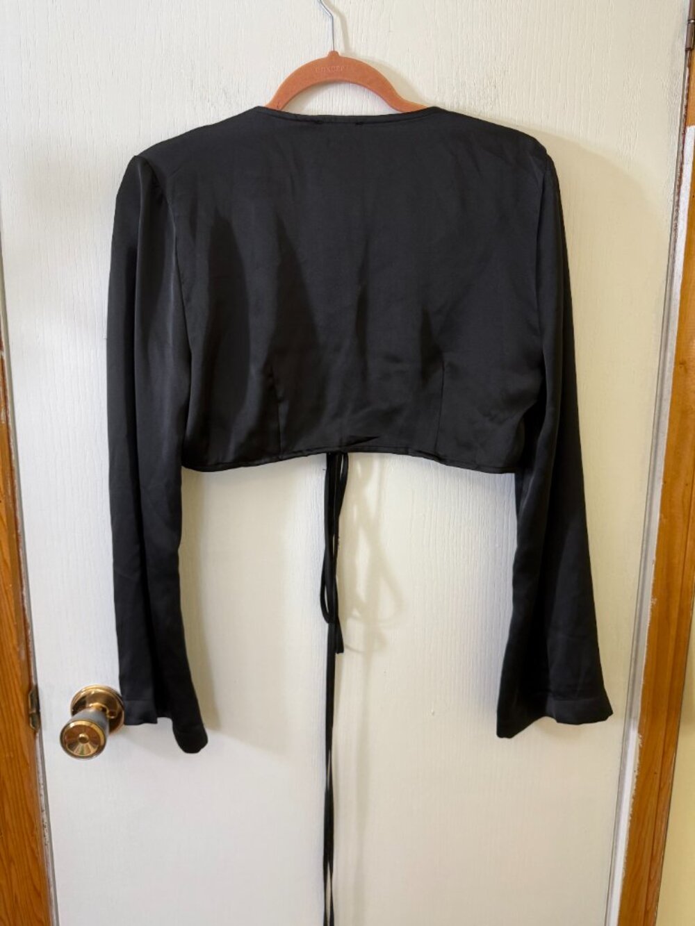 NWT Dynamite Satin Black Wraparound Tie Blouse Size M - Picture 4 of 4